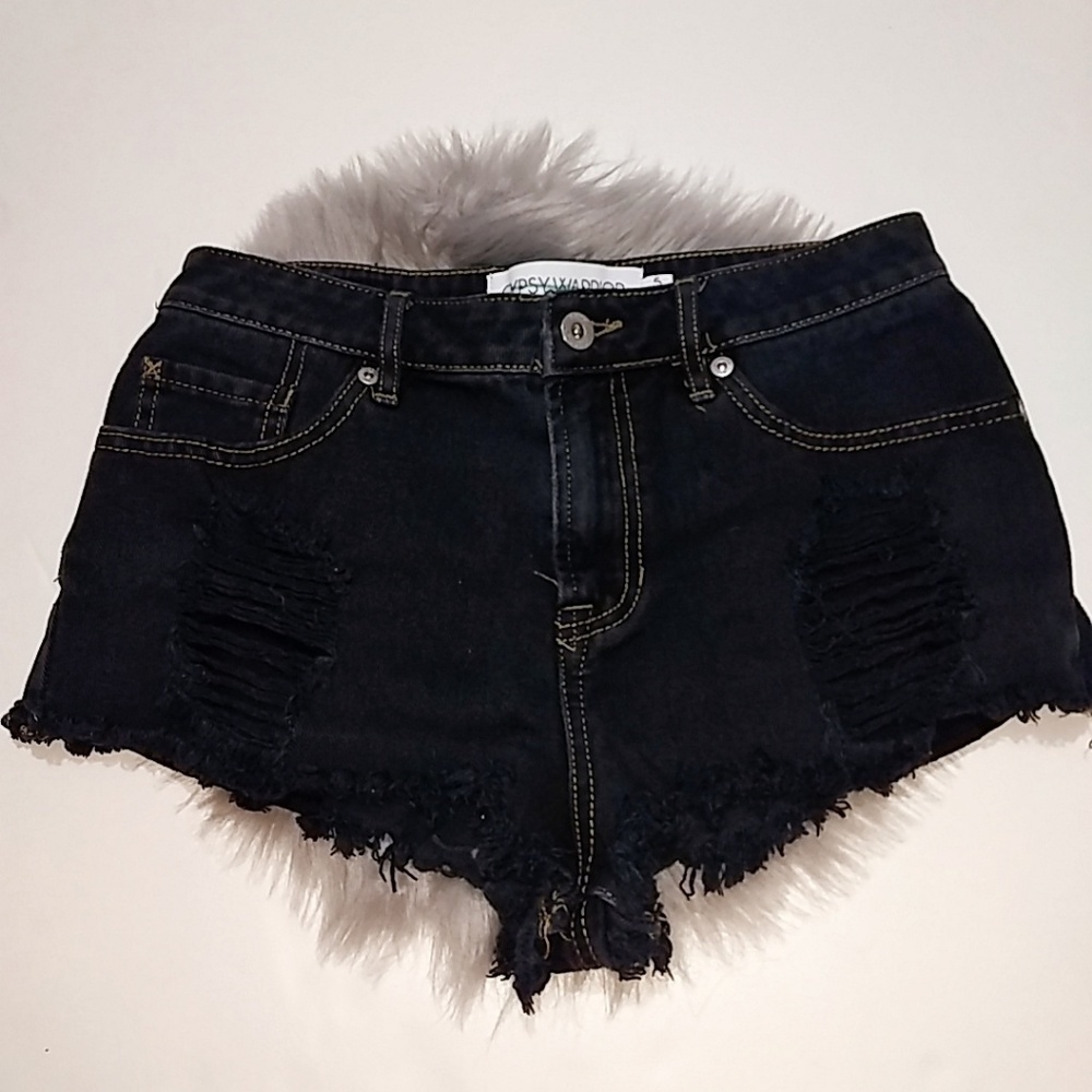 Gypsy Warrior Black Distressed Cut Off Denim Short